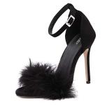 MMJULY Women's Open Toe Ankle Strap Fluffy Feather Stiletto High Heel Dress Sandal Black US 9