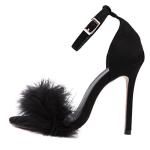 MMJULY Women's Open Toe Ankle Strap Fluffy Feather Stiletto High Heel Dress Sandal Black US 9
