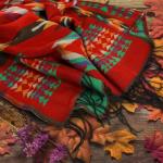 Boho Fringe Poncho: Vintage Geometric Plaid Shawl, Cashmere Cardigan