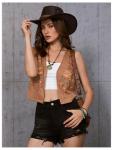 Retro Cowgirl Vest: Floral Embroidery, Brown, Size L
