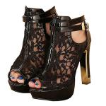 Lace Flower Open Toe High Heel Ankle Boots