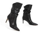 Coutgo Women's Black Slouchy Mid Calf Stiletto Boots
