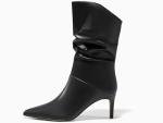 Coutgo Women's Black Slouchy Mid Calf Stiletto Boots