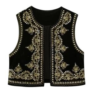 Vintage Embroidered Floral Vest - Y2K Sleeveless
