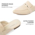 MUSSHOE Mules for Woman Pointed Toe Women's Bukle Mule Flat Slip-on Womens Mules Shoes Casual Fashion Party Work,Nude Suede 9