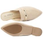 MUSSHOE Mules for Woman Pointed Toe Women's Bukle Mule Flat Slip-on Womens Mules Shoes Casual Fashion Party Work,Nude Suede 9