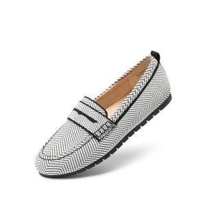 DREAM PAIRS Loafers for Women Penny Knitted Loafer Casual Comfortable Slip On Flats Work Business Walking Shoes,Size 8.5,Black/White,SDLS26001W