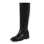 Modatope Black Knee High Boots for Women Round Toe Chunky Low Flat Heel Side Zipper Fall Tall Black Boots Women Size 8