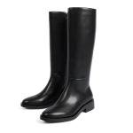 Modatope Black Knee High Boots for Women Round Toe Chunky Low Flat Heel Side Zipper Fall Tall Black Boots Women Size 8