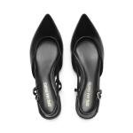 DREAM PAIRS Slingback Flats for Women, Pointed-Toe Elegant Women's Ballet Flats with Buckle Strap, Classic Low Heel Dress Shoes for Casual Work Office Party,Size 7.5,All Black-Pu,DWUMFA2504