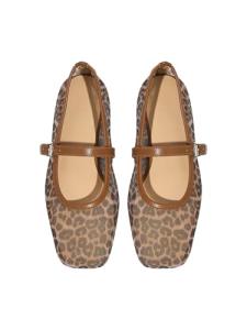 Milumia Women's Leopard Print Mesh Ballet Flats Trendy Square Closed Toe Maryjane Flat Shoes Brown 9