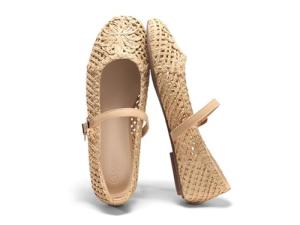 Coutgo Womens Mary Jane Woven Flats Round Toe Ballet Flats Dressy Comfortable Slip On Shoes, Apricot, Size 8