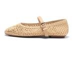 Coutgo Womens Mary Jane Woven Flats Round Toe Ballet Flats Dressy Comfortable Slip On Shoes, Apricot, Size 8