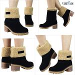VIMISAOI Winter Boots for Women, Comfortable Slip On Mid Chunky Heel Suede Warm Snow Ankle Boots Outdoor Shoes