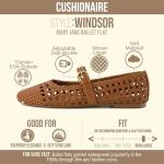 CUSHIONAIRE Windsor Woven Womens Flats with Adjustable Strap – Comfortable Mary Jane Ballet Flats for Women, Cognac 11