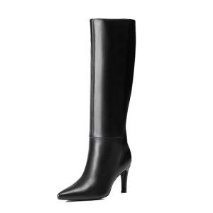Reitoye Knee High Black Boots Women Sexy Pointed Toe Stiletto Tall Boots Side Zipper Dress Fashion Boots Shoes Size 8.5