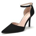 Odisen Women's Pumps Black Closed Toe Pointed Toe High Heels Buckle Ankle Strap Bridal Wedding Dress Shoes Heeled Sandals (Black Nubuck, 7.5)