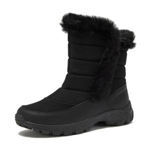 Lands' End Expedition Slip On Insulated Waterproof Winter Boots for Women, Puffer Fur Trimmed Hook & Loop Womens Boots, Medium or Wide Width Sizes 6 to 11, Black, Brown or White - Black, 9.5 Medium