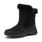 Lands' End Expedition Slip On Insulated Waterproof Winter Boots for Women, Puffer Fur Trimmed Hook & Loop Womens Boots, Medium or Wide Width Sizes 6 to 11, Black, Brown or White - Black, 9.5 Medium