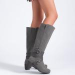 Ruiee Knee High Boots for Women Chunky Heel Casual Comfort Pointed Toe Boot Womens Fashion Fall Winter Knee-High Boots. 230304 Grey ZPU Size8.5