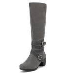 Ruiee Knee High Boots for Women Chunky Heel Casual Comfort Pointed Toe Boot Womens Fashion Fall Winter Knee-High Boots. 230304 Grey ZPU Size8.5