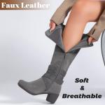 Ruiee Knee High Boots for Women Chunky Heel Casual Comfort Pointed Toe Boot Womens Fashion Fall Winter Knee-High Boots. 230304 Grey ZPU Size8.5