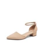 DREAM PAIRS Women's Dress Shoes Low Heel Pumps Closed Pointed Toe Comfort Casual D'Orsay Flats Ankle Strap,Size 11,Nude,DWUMPU2569