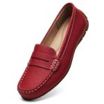 KORDAL Women's Comfortable & Lightweight Red Leather Penny Loafers Slip-Ons Cute Business Casual Dress Shoes Work Office Flats Everyday Walking Shoes Driving Mocs for Women 6 M US