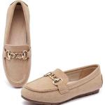 ABEJOJO Women's Loafer Shoes, Comfortable Slip on Casual Flat Penny Shoes for Walking, Driving, Dressy (Beige Suede 8)
