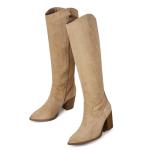 MeiLuSi Womens Knee High Fall Boots for Women 2025, Chunky Heel Slouchy Suede Tall Boots Side Zipper Size 7 Aprocot