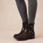 Dunes Max Motorcycle Womens Ankle Boots – Comfortable Booties for Women with Zipper & Buckle, Combat Boots Style, Memory Foam, Wide Width Options BROWN 6