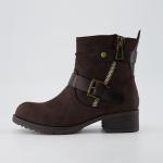 Dunes Max Motorcycle Womens Ankle Boots – Comfortable Booties for Women with Zipper & Buckle, Combat Boots Style, Memory Foam, Wide Width Options BROWN 6