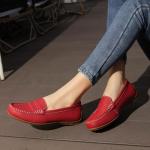 KORDAL Women's Comfortable & Lightweight Red Leather Penny Loafers Slip-Ons Cute Business Casual Dress Shoes Work Office Flats Everyday Walking Shoes Driving Mocs for Women 6 M US