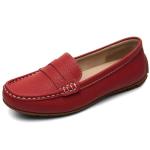 KORDAL Women's Comfortable & Lightweight Red Leather Penny Loafers Slip-Ons Cute Business Casual Dress Shoes Work Office Flats Everyday Walking Shoes Driving Mocs for Women 6 M US