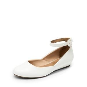 DREAM PAIRS Women's Dress Flats Ballet Low Wedge Round Toe Ankle Strap Comfortable Casual Flats Shoes,Size 8.5,White/Pu,REVONA