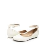 DREAM PAIRS Women's Dress Flats Ballet Low Wedge Round Toe Ankle Strap Comfortable Casual Flats Shoes,Size 8.5,White/Pu,REVONA