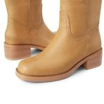 Gothictor Women's Banana Knee High Boots Square Toe Chunky Block Heel Comfortable Low Heel Pull on Wide Calf Riding Long Boots for Women 8.5