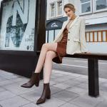 Abbleet Women's Ankle Boots Pointed Toe Chunky Block Heel Short Boots for Women Low Heeled Booties（Brown,8）