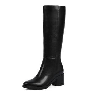 Easyfox Knee High Boots for Women Round Toe Black Heel Boots Chunky Heeled Calf High Leather Black Boot Tall Long Dress Block Heel Fall Boot 2025 Size 7