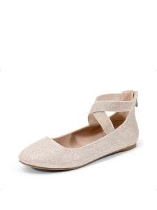 DREAM PAIRS Women's Comfortable Fashion Elastic Ankle Straps Flats Shoes,Size 10,Gold/Glitter,Sole_Stretchy