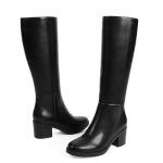 Easyfox Knee High Boots for Women Round Toe Black Heel Boots Chunky Heeled Calf High Leather Black Boot Tall Long Dress Block Heel Fall Boot 2025 Size 7
