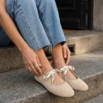 Yellhum Lace up Round Toe Ballet Flats for Women Cute Slip on Soft Mary Jane Flats Casual Ballerina Shoes Brown