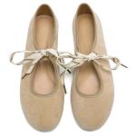 Yellhum Lace up Round Toe Ballet Flats for Women Cute Slip on Soft Mary Jane Flats Casual Ballerina Shoes Brown
