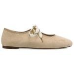 Yellhum Lace up Round Toe Ballet Flats for Women Cute Slip on Soft Mary Jane Flats Casual Ballerina Shoes Brown