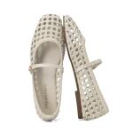 DREAM PAIRS Woven Ballet Mary Jane Flats for Women Dressy Comfortable Square Toe Ballerina Flats with Adjustable Buckle Strap for Work Casual Travel Daily,Size 9,Beige,SDFA26006W