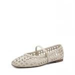 DREAM PAIRS Woven Ballet Mary Jane Flats for Women Dressy Comfortable Square Toe Ballerina Flats with Adjustable Buckle Strap for Work Casual Travel Daily,Size 9,Beige,SDFA26006W