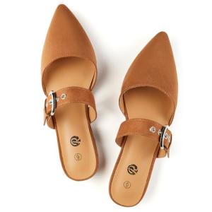 Rekayla Mules for Women Flats Comfortable Closed Pointed Toe Women Adjustable Mules Shoes Brown Size 9