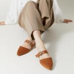 Rekayla Mules for Women Flats Comfortable Closed Pointed Toe Women Adjustable Mules Shoes Brown Size 9