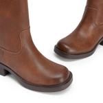 DREAM PAIRS Womens Knee High Boots Square Toe Platform Chunky Block Heel Banana Campus Boots for Women Comfortable Low Heel Side Zipper Womens Riding Tall Boots,Size 8,Light Brown,DWUMKB2539