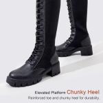 Vepose Women's Black Lace Platform Combat Knee High Boots with Comfort 953 Chunky Heel Size 8 (CJY953 Black 08)